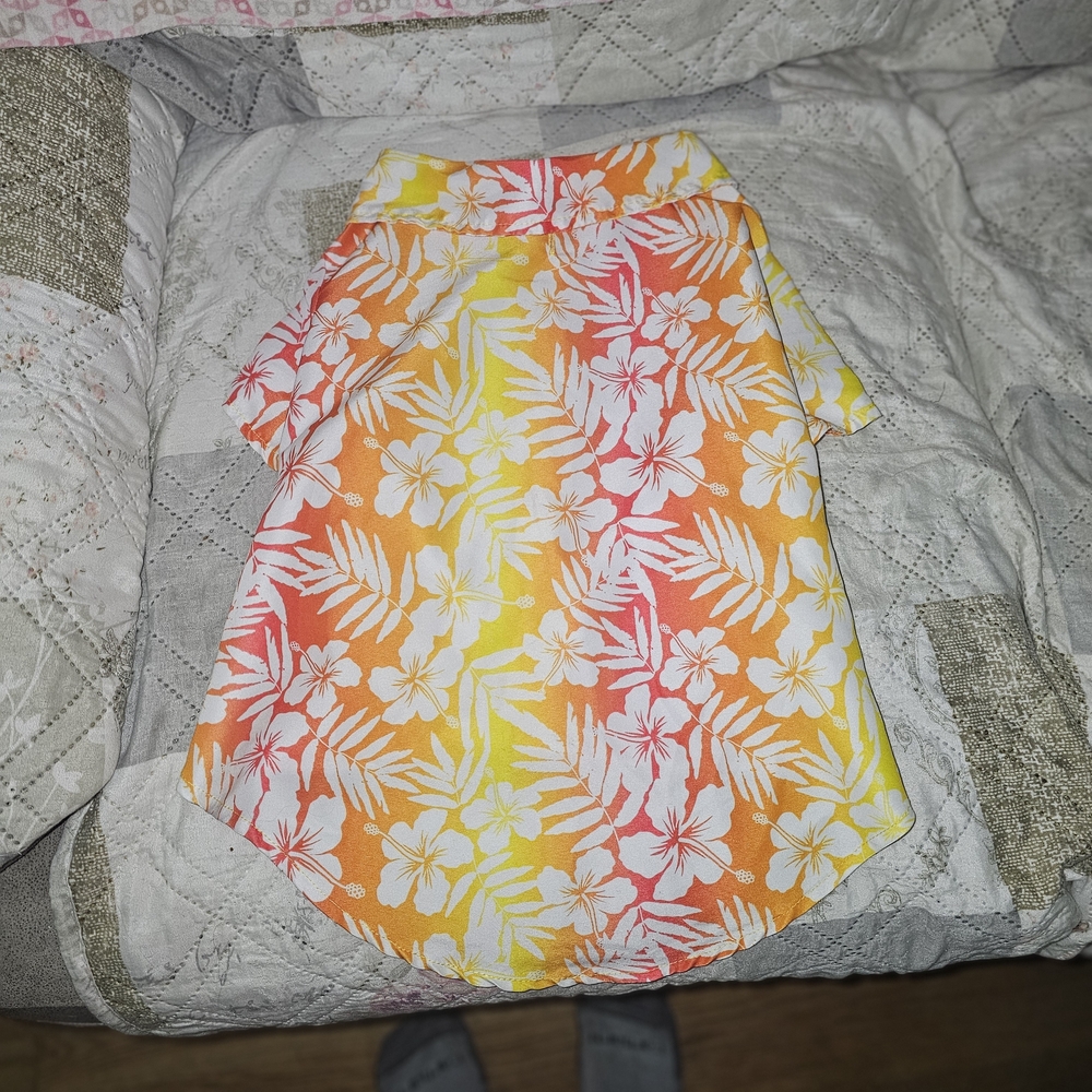 Tropical Floral Dog Shirt - Orange and Yellow